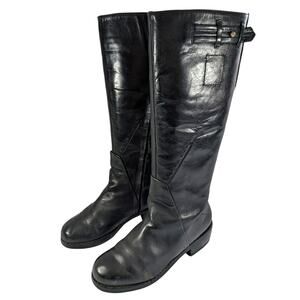 CADIDL! LUXE BLACK GENUINE LEATHER MOTO/BIKER LOOK HAND STITCHED BOOTS! SZ 5.5M